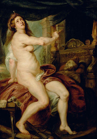 The Death of Dido White Modern Wood Framed Art Print with Double Matting by Peter Paul Rubens, Workshop of