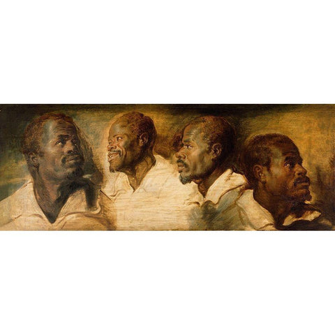 Four Studies of a Male Head Black Modern Wood Framed Art Print by Peter Paul Rubens, Workshop of