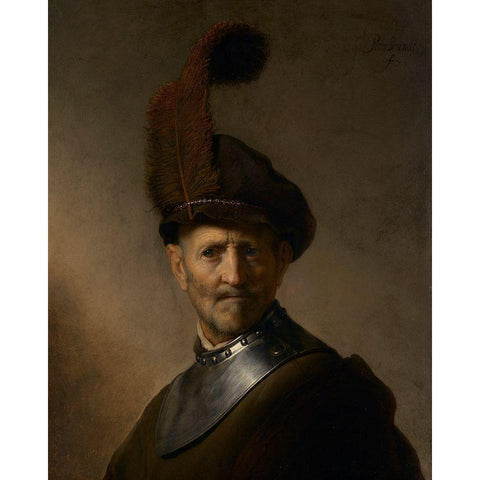 An Old Man in Military Costume Black Modern Wood Framed Art Print by Van Rijn, Rembrandt Harmensz