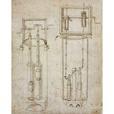 Folio 5: two piston pumps Gold Ornate Wood Framed Art Print with Double Matting by Martini, Francesco di