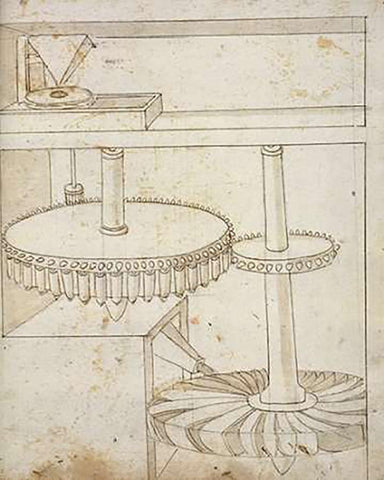 Folio 44: mill powered by horizontal wheel White Modern Wood Framed Art Print with Double Matting by Martini, Francesco di
