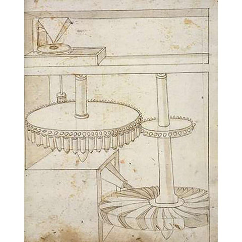 Folio 44: mill powered by horizontal wheel Black Modern Wood Framed Art Print by Martini, Francesco di