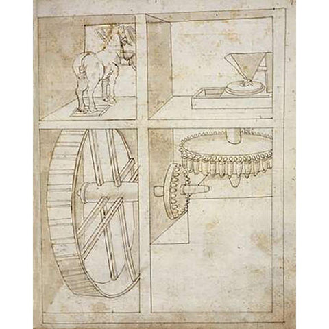 Folio 43: mill powered by horse Gold Ornate Wood Framed Art Print with Double Matting by Martini, Francesco di