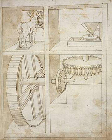 Folio 43: mill powered by horse White Modern Wood Framed Art Print with Double Matting by Martini, Francesco di