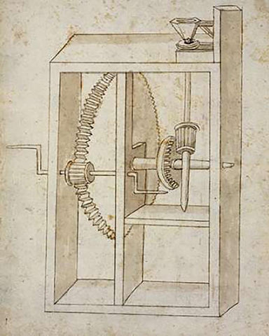 Mill powered by crank Black Ornate Wood Framed Art Print with Double Matting by Martini, Francesco di