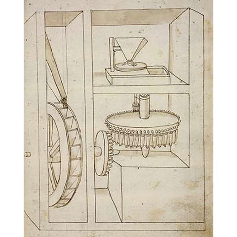 Folio 40: mill with overshot water wheel Gold Ornate Wood Framed Art Print with Double Matting by Martini, Francesco di