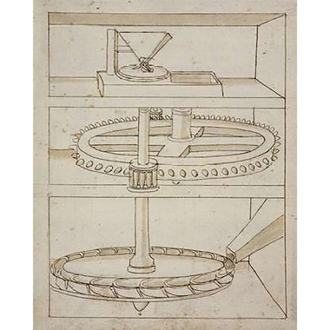 Folio 39: mill with horizontal water wheel Gold Ornate Wood Framed Art Print with Double Matting by Martini, Francesco di