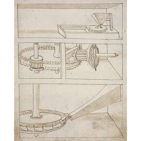 Mill with horizontal water wheel Gold Ornate Wood Framed Art Print with Double Matting by Martini, Francesco di