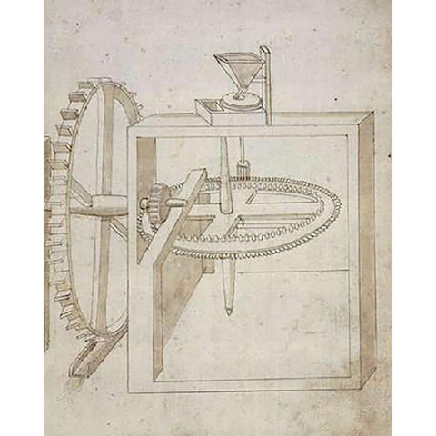 Folio 22: mill powered by undershot water wheel Gold Ornate Wood Framed Art Print with Double Matting by Martini, Francesco di