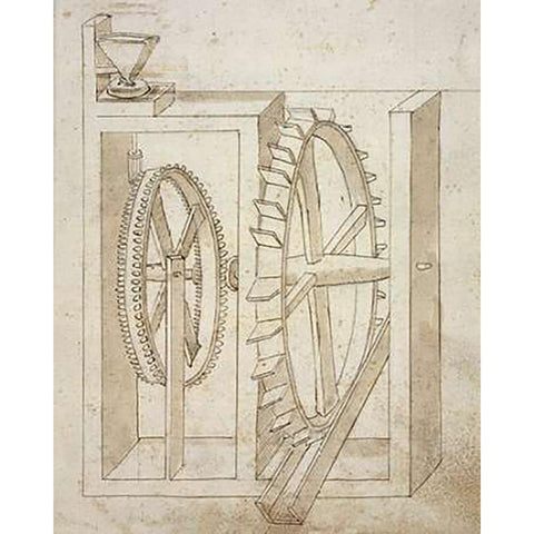 Folio 14: mill with undershot water wheel Gold Ornate Wood Framed Art Print with Double Matting by Martini, Francesco di