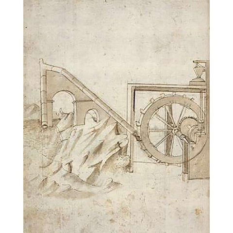Folio 13: mill powered by water from siphon Gold Ornate Wood Framed Art Print with Double Matting by Martini, Francesco di