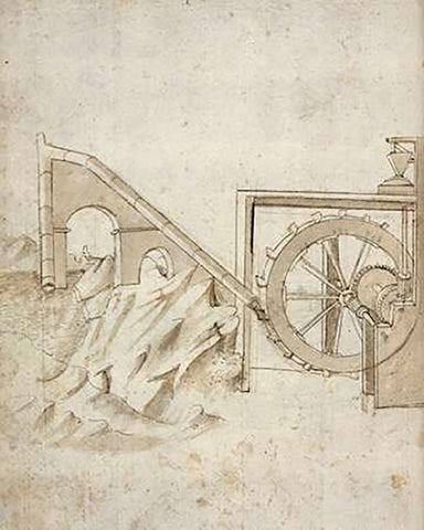 Folio 13: mill powered by water from siphon White Modern Wood Framed Art Print with Double Matting by Martini, Francesco di