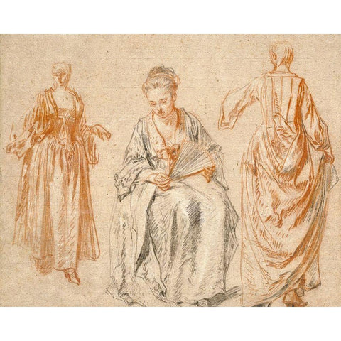 Studies of Three Women White Modern Wood Framed Art Print by Watteau, Jean-Antoine