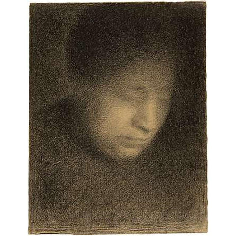 Madame Seurat, the Artists Mother (Madame Seurat, mere) Black Modern Wood Framed Art Print with Double Matting by Seurat, Georges