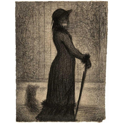 Une elegante - Woman Strolling White Modern Wood Framed Art Print by Seurat, Georges