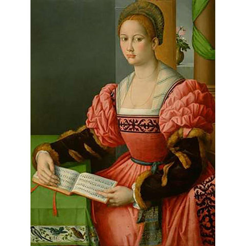 Portrait of a Woman with a Book of Music Black Modern Wood Framed Art Print with Double Matting by Ubertini, Francesco