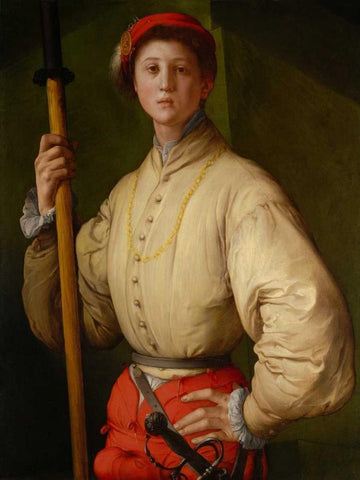 Portrait of a Halberdier - Francesco Guardi? White Modern Wood Framed Art Print with Double Matting by Pontormo (Jacob Carucci)