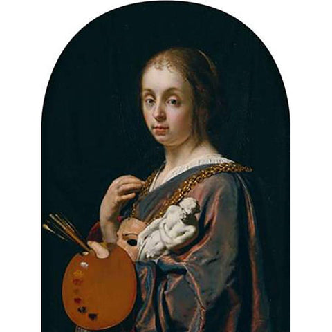 Pictura (An Allegory of Painting) Black Modern Wood Framed Art Print by Van Mieris, Frans