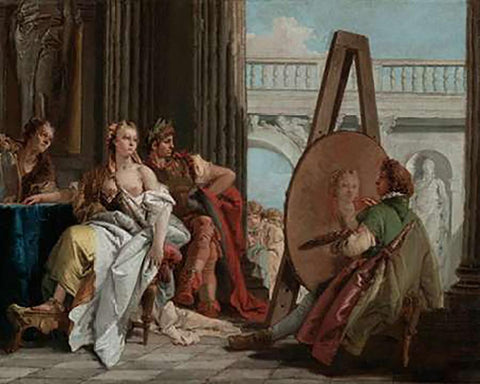 Alexander the Great and Campaspe in the Studio of Apelles White Modern Wood Framed Art Print with Double Matting by Tiepolo, Giovanni Battista