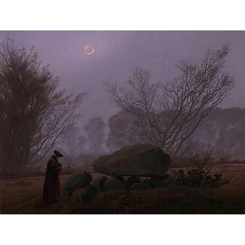 A Walk at Dusk Gold Ornate Wood Framed Art Print with Double Matting by Friedrich, Caspar David