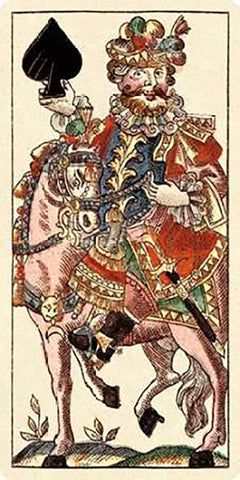 Knight of Spades (Bauern Hochzeit Deck) Black Ornate Wood Framed Art Print with Double Matting by Gobl, Andreas Benedictus