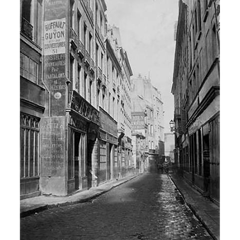 Paris, 1865 - Rue des Bourdonnais de la rue de Rivoli Black Modern Wood Framed Art Print with Double Matting by Marville, Charles