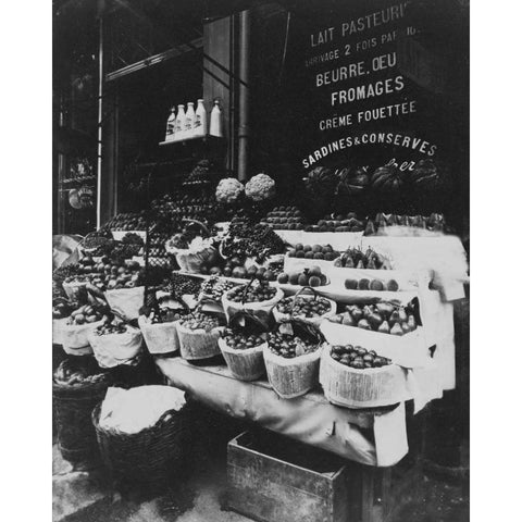 Paris, 1908-1912 - Produce Display, rue Sainte-Opportune White Modern Wood Framed Art Print by Atget, Eugene