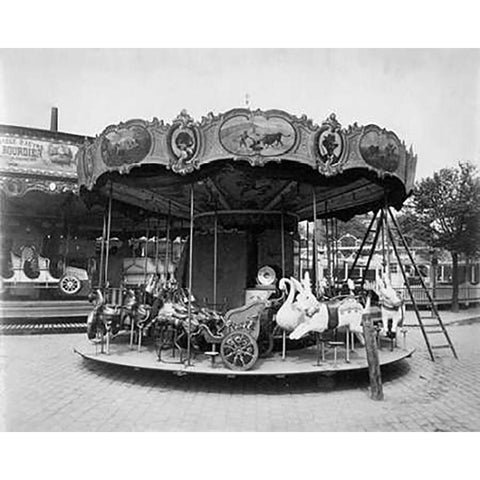 Paris, 1923 - Fete du Trone, Street Fair Black Modern Wood Framed Art Print by Atget, Eugene