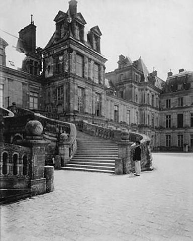 Fountainebleau, 1903 - Cour des Adieux White Modern Wood Framed Art Print with Double Matting by Atget, Eugene