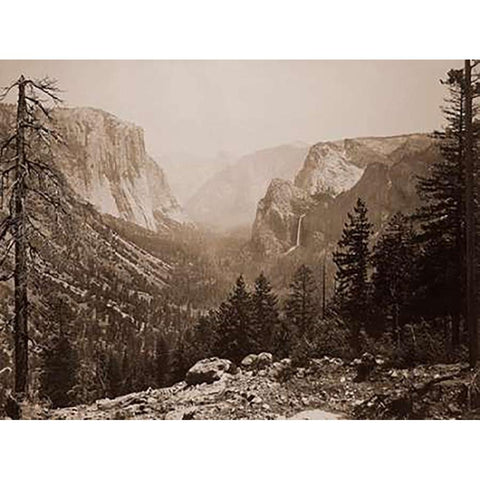The Yosemite Valley from Inspiration Pt. MariVintagea Trail, 1865-1866 White Modern Wood Framed Art Print by Watkins, Carleton