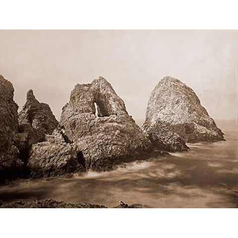 Sugarloaf Islands at Fishermans Bay, Farallon Islands, San Francisco, California, 1869 White Modern Wood Framed Art Print by Watkins, Carleton