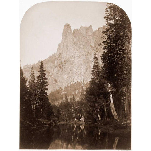 Sentinel - View of the Valley 3270 ft. Yosemite, California, 1861 White Modern Wood Framed Art Print by Watkins, Carleton