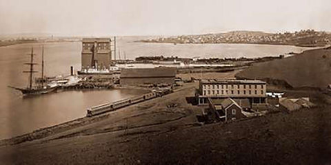 City of Vallejo, California, from South Vallejo, 1870 Black Ornate Wood Framed Art Print with Double Matting by Watkins, Carleton
