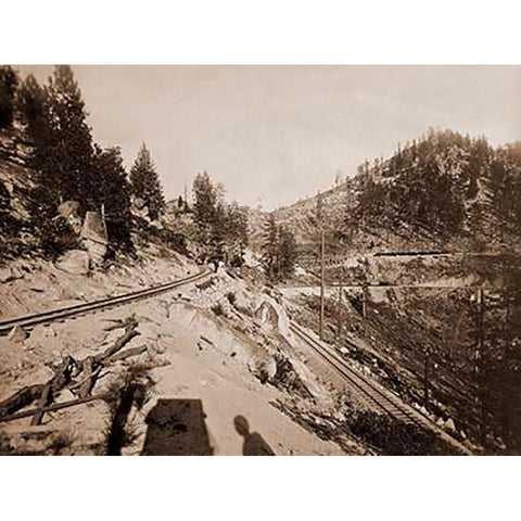 View on Lake Tahoe, California, 1877 Black Modern Wood Framed Art Print by Watkins, Carleton