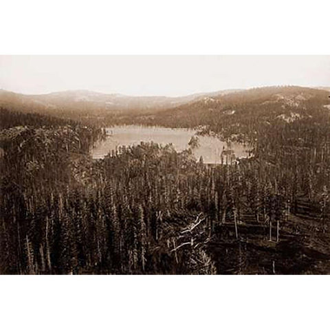 Dams and Lake, Nevada County, California, Distant View, about 1871 White Modern Wood Framed Art Print by Watkins, Carleton