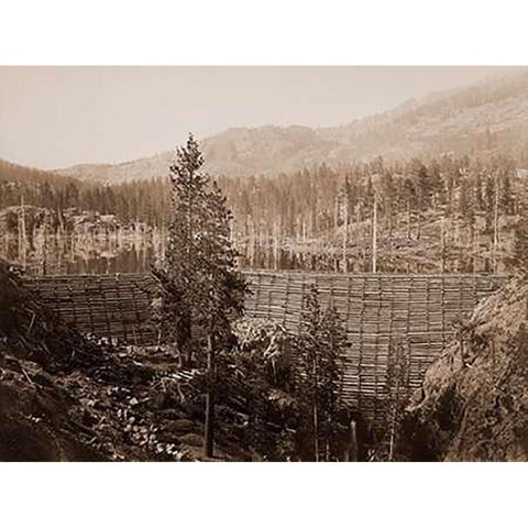 Dam and Lake, Nevada County, California, Near View, about 1871 Black Modern Wood Framed Art Print with Double Matting by Watkins, Carleton