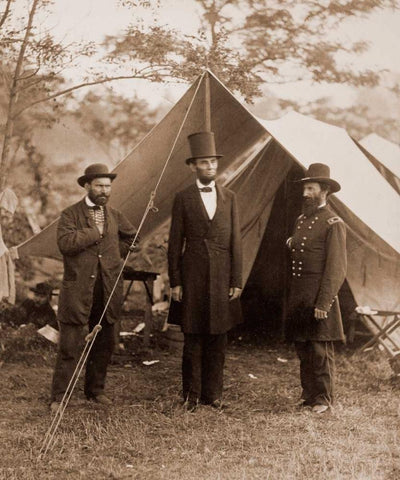 President Lincoln on the Battlefield of Antietam, Maryland, October 2, 1862 White Modern Wood Framed Art Print with Double Matting by Gardner, Alexander