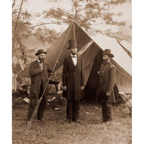 President Lincoln on the Battlefield of Antietam, Maryland, October 2, 1862 Black Modern Wood Framed Art Print by Gardner, Alexander