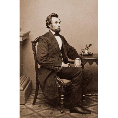 President Abraham Lincoln, Washington D.C., 1865 Black Modern Wood Framed Art Print with Double Matting by Brady, Mathew B.