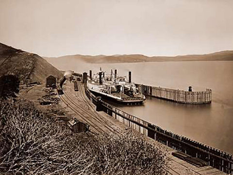 The Ferryboat Solano, Port Costa, California, after 1879 Black Ornate Wood Framed Art Print with Double Matting by Watkins, Carleton
