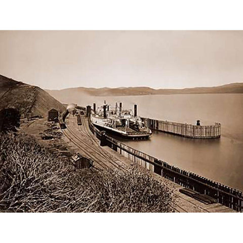The Ferryboat Solano, Port Costa, California, after 1879 Black Modern Wood Framed Art Print by Watkins, Carleton