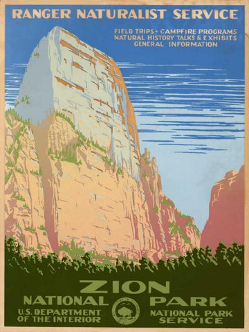 Zion National Park, ca. 1938 White Modern Wood Framed Art Print with Double Matting by Ranger Naturalist Service