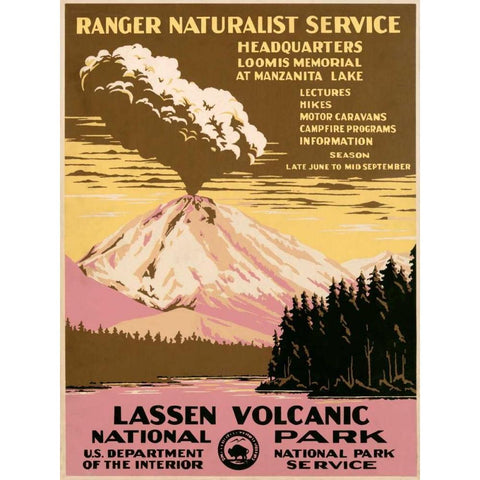 Lassen Volcanic National Park, ca. 1938 Black Modern Wood Framed Art Print with Double Matting by Ranger Naturalist Service