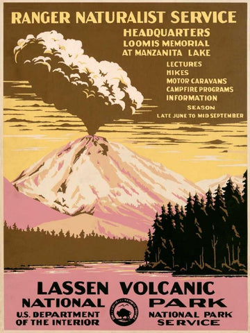 Lassen Volcanic National Park, ca. 1938 Black Ornate Wood Framed Art Print with Double Matting by Ranger Naturalist Service