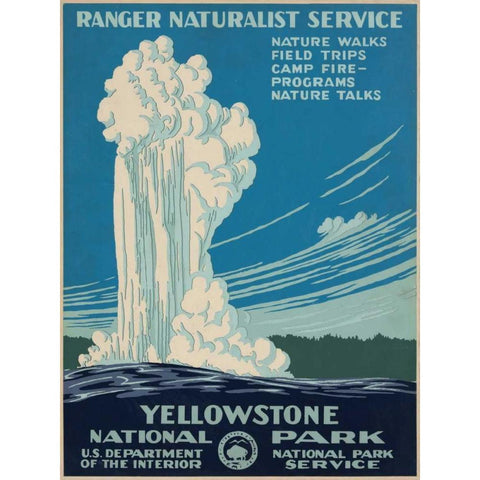 Yellowstone National Park, ca. 1938 White Modern Wood Framed Art Print by Ranger Naturalist Service