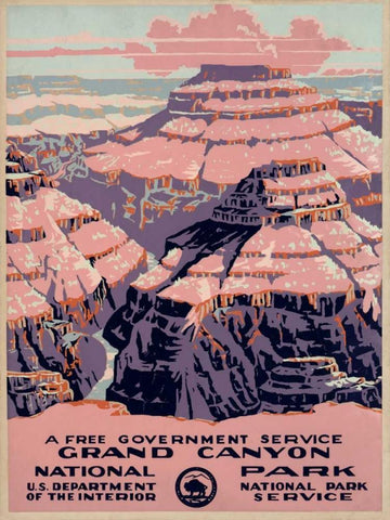 Grand Canyon National Park, a Free Government Service, ca. 1938 White Modern Wood Framed Art Print with Double Matting by WPA