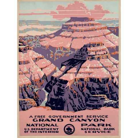 Grand Canyon National Park, a Free Government Service, ca. 1938 White Modern Wood Framed Art Print by WPA