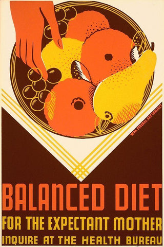 Balanced diet for the expectant mother. Black Ornate Wood Framed Art Print with Double Matting by WPA