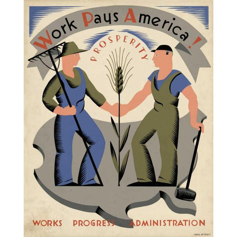 Work pays America! Prosperity. Black Modern Wood Framed Art Print with Double Matting by Bock, Vera