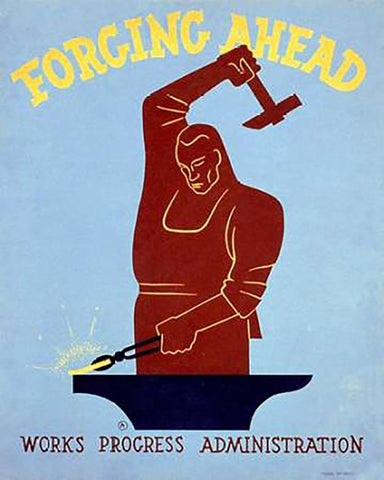 Forging ahead Works Progress Administration White Modern Wood Framed Art Print with Double Matting by Herzog, Harry